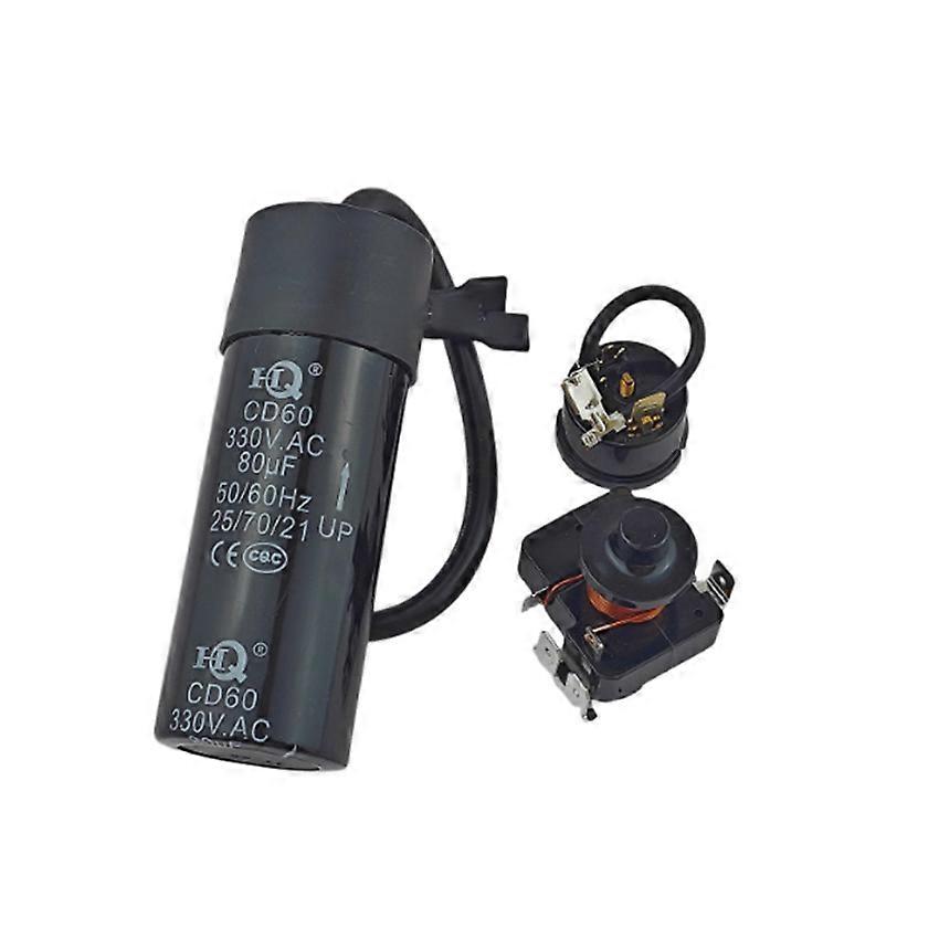 CD60 330V 80uF HQ Neon-Compatible Start Capacitor Starter for QD110H/QD158H Compressor (HQ Genuine Capacitor 80μF + 1/2HP Starter + Protector ）