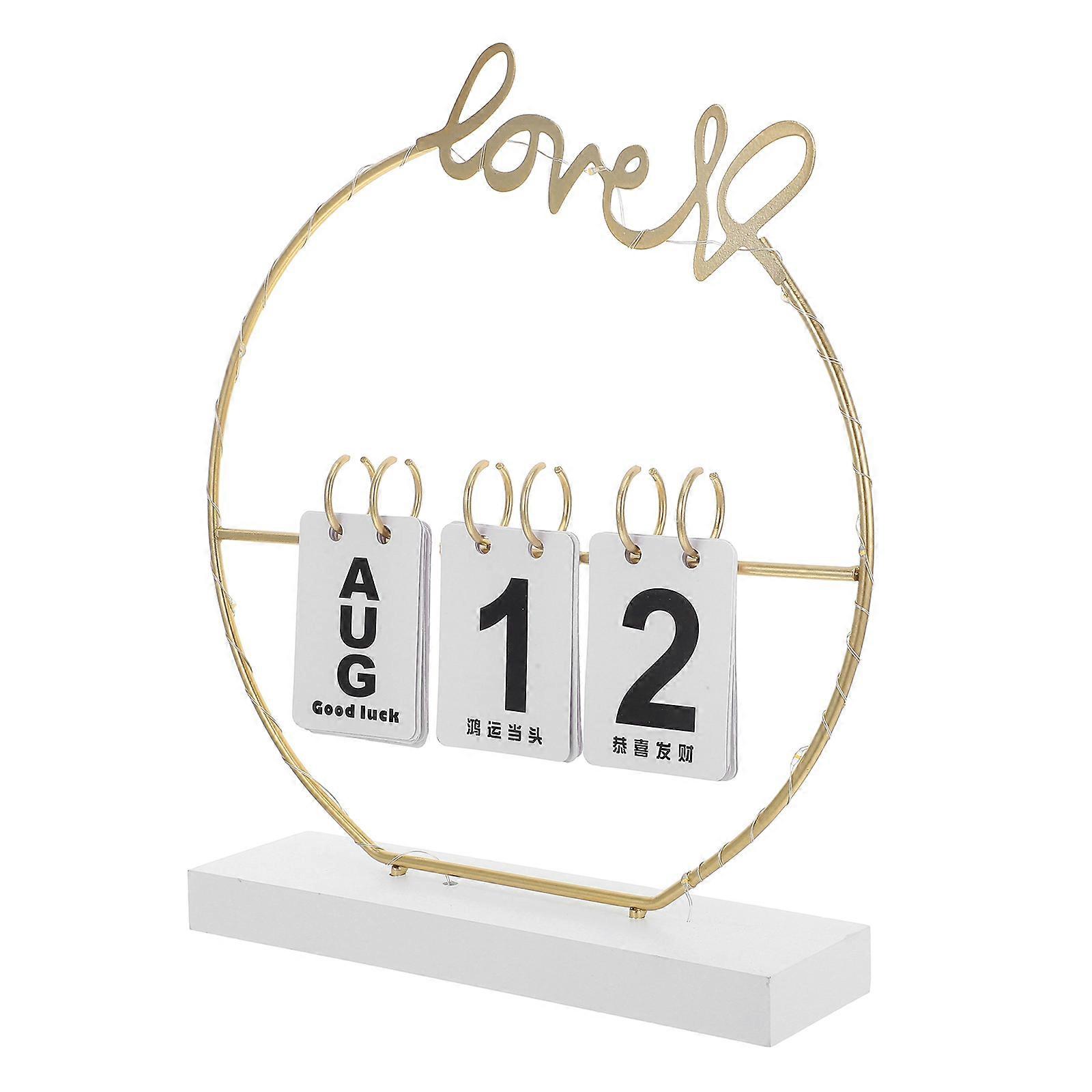 Romantic Shape Flip Wooden Calendar With Date Display Feature For Home Office Students Decor 4Pcs Built-In LED Light