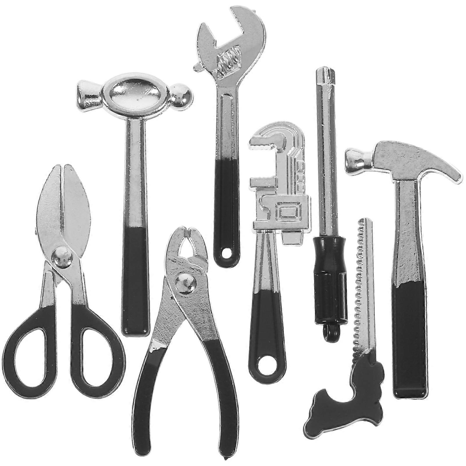 Tiny Tools Toys for Mini House Decor Black Alloy Simulated Effect 8Pcs Small Size Lightweight