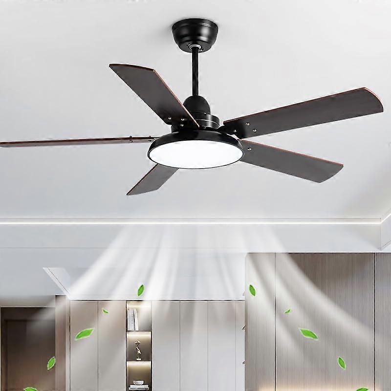 42 Inch Modern Ceiling Fan with Light and Remote, 6 Speeds, Reversible Silent Motor, Black Wood
