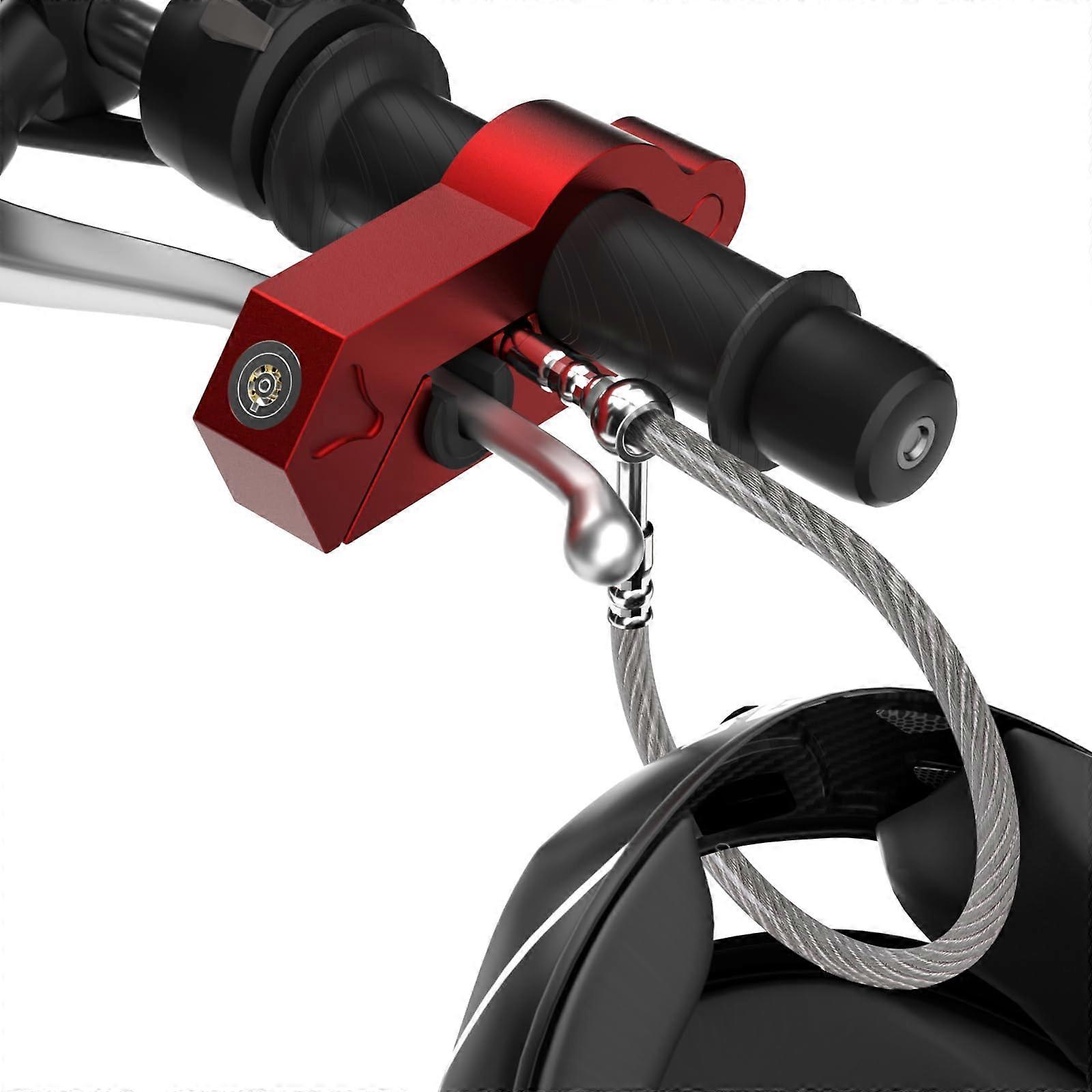 Motorcycle Handlebar and Helmet Lock Combo with Dual Security Design, Anti Theft Protection, Red