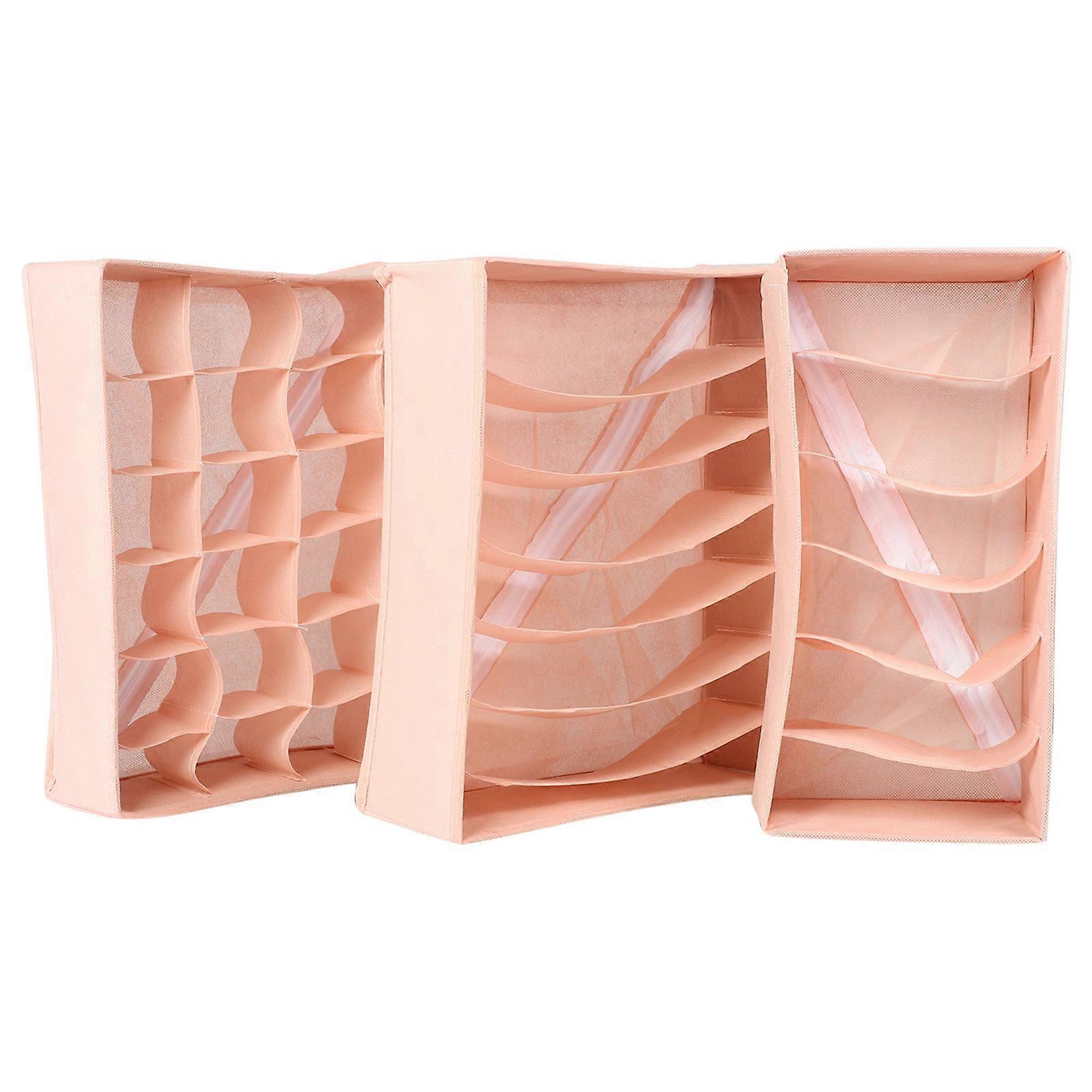 Pink Nonwoven Fabric Underwear Box with Multiple Grids for Socks Ties and More Keep Room Neat 3Pcs