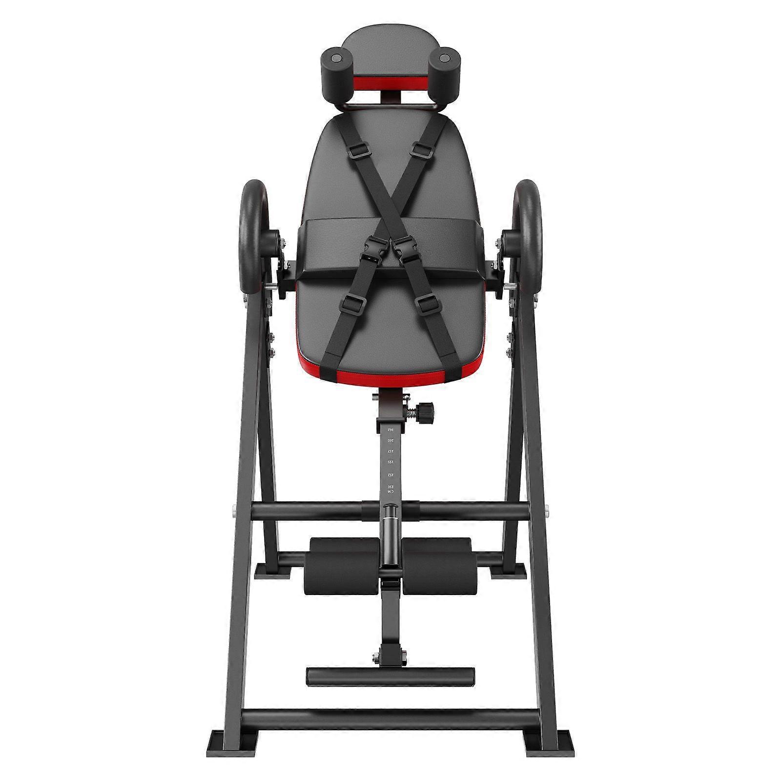 Inversion Table, 300 lbs Capacity, Strength Training Equipment with Headrest, Ankle Lock, Adjustable Protective Belt, Red/Black