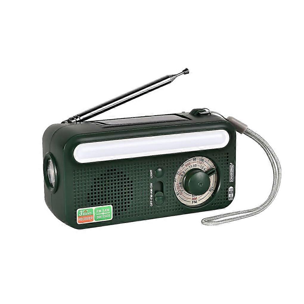 Emergency Weather Radio Hand Crank Solar Powered with USB Charging LED Flashlight SOS Alarm Green