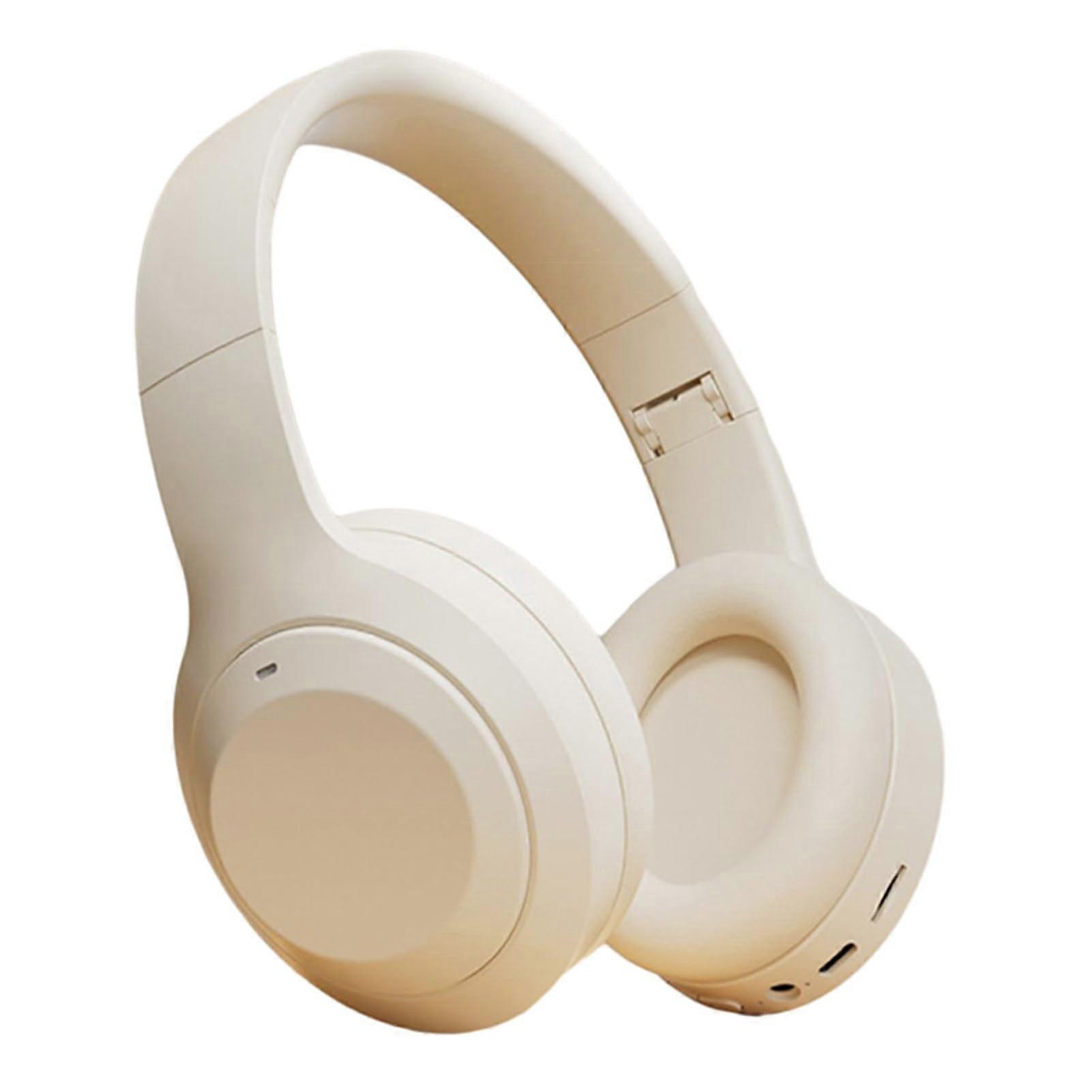 Bluetooth Headset Active Noise Cancelling OverEar Wireless Headphones TypeC Charging Beige TF Card Music Player