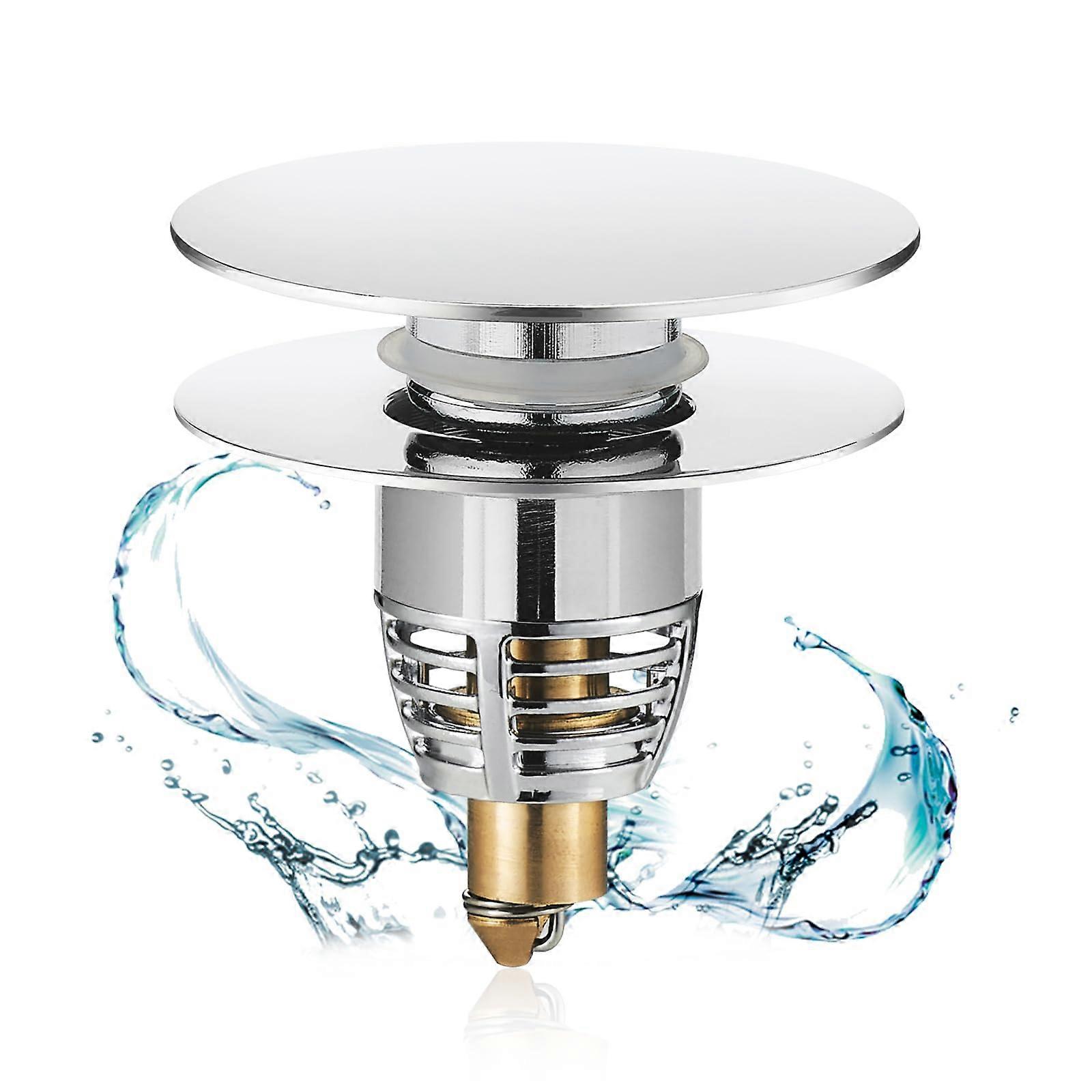 Pop Up Sink Drain Stopper with AntiClogging Filter, 3042mm Metal Bathroom Basin Plug Silver