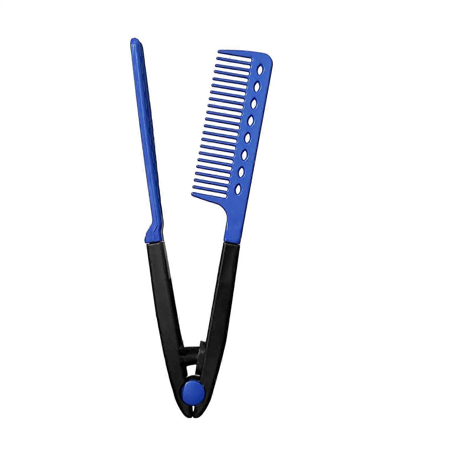 V Shaped Hair Straightening Comb with Heat Damage Reduction for Wet and Dry Styling Afro Hair Blue