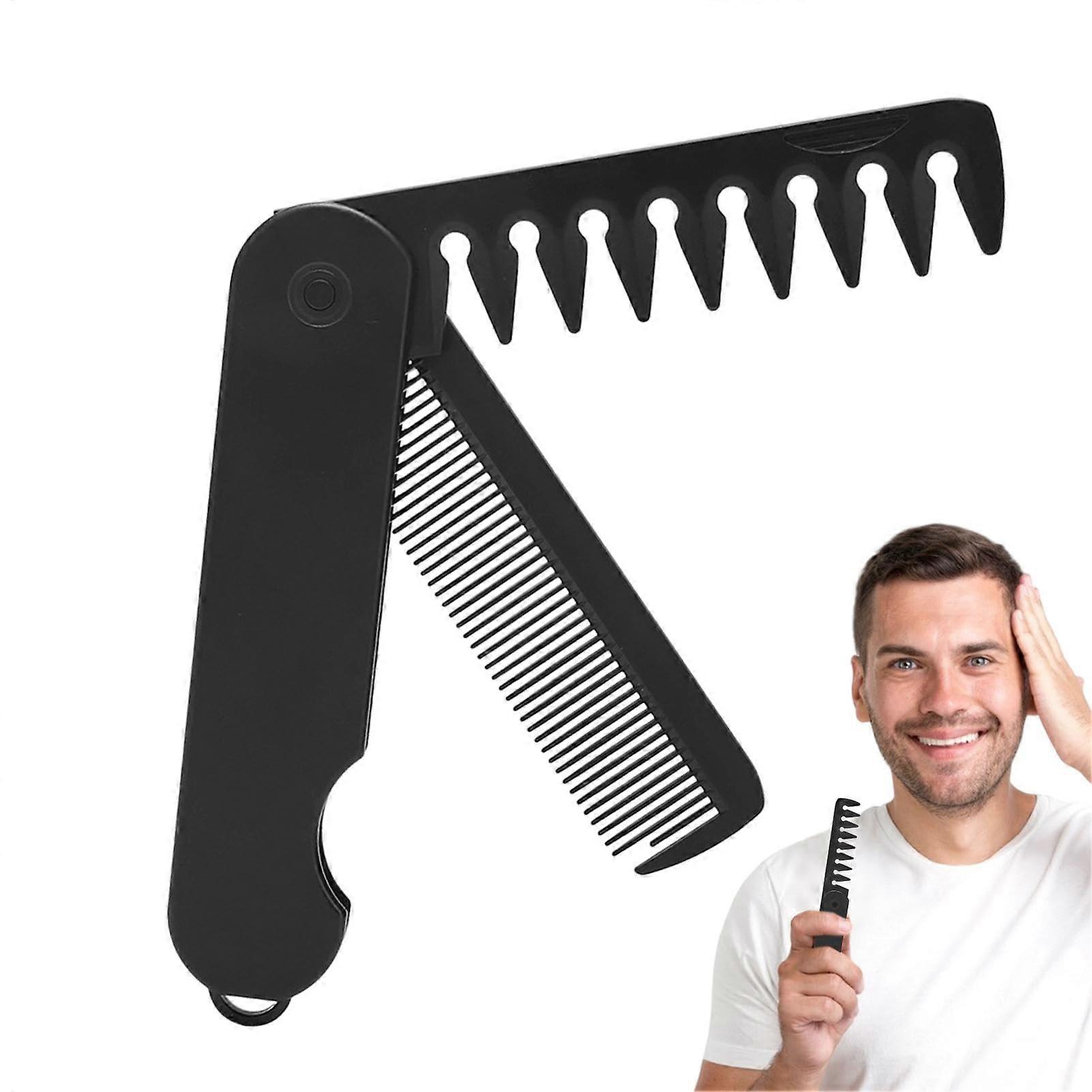 Folding Hair Comb for Men, 2 in 1 Foldable Pocket Beard Comb with Wide and Fine Teeth for Grooming