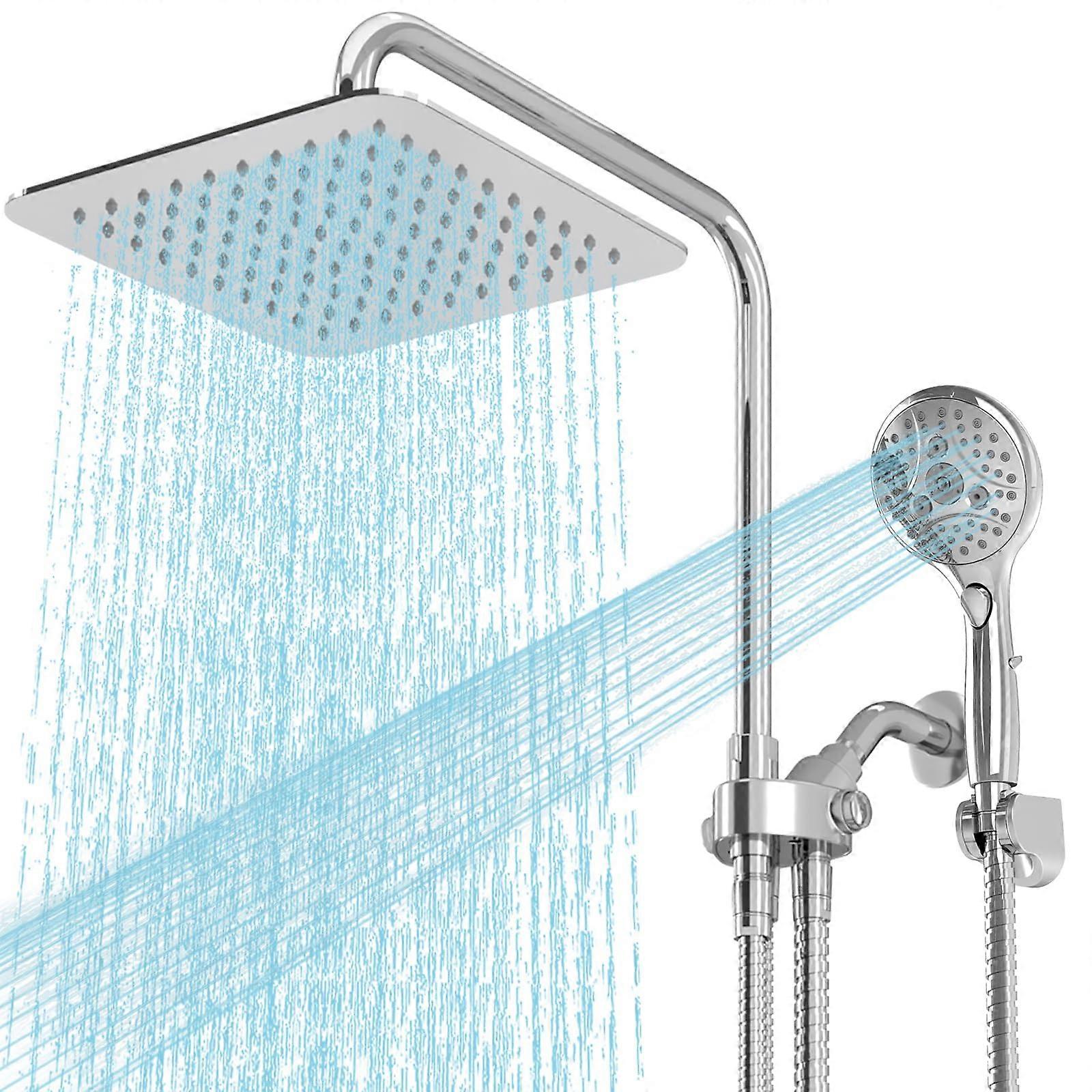 Dual Shower Head Combo with 10 Inch Rainfall, 7 Spray Handheld, Adjustable Height for Tall Users