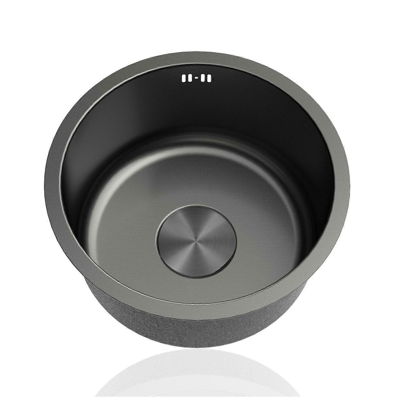 Small Round Black Stainless Steel Kitchen Sink, Single Bowl with Drainer and Overflow for RV Campervan