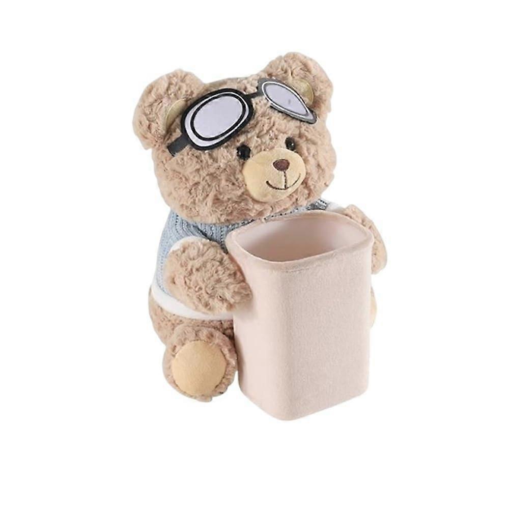 Plush Bear Car Tissue Holder Armrest Organizer with Waterproof Leakproof Trash Can