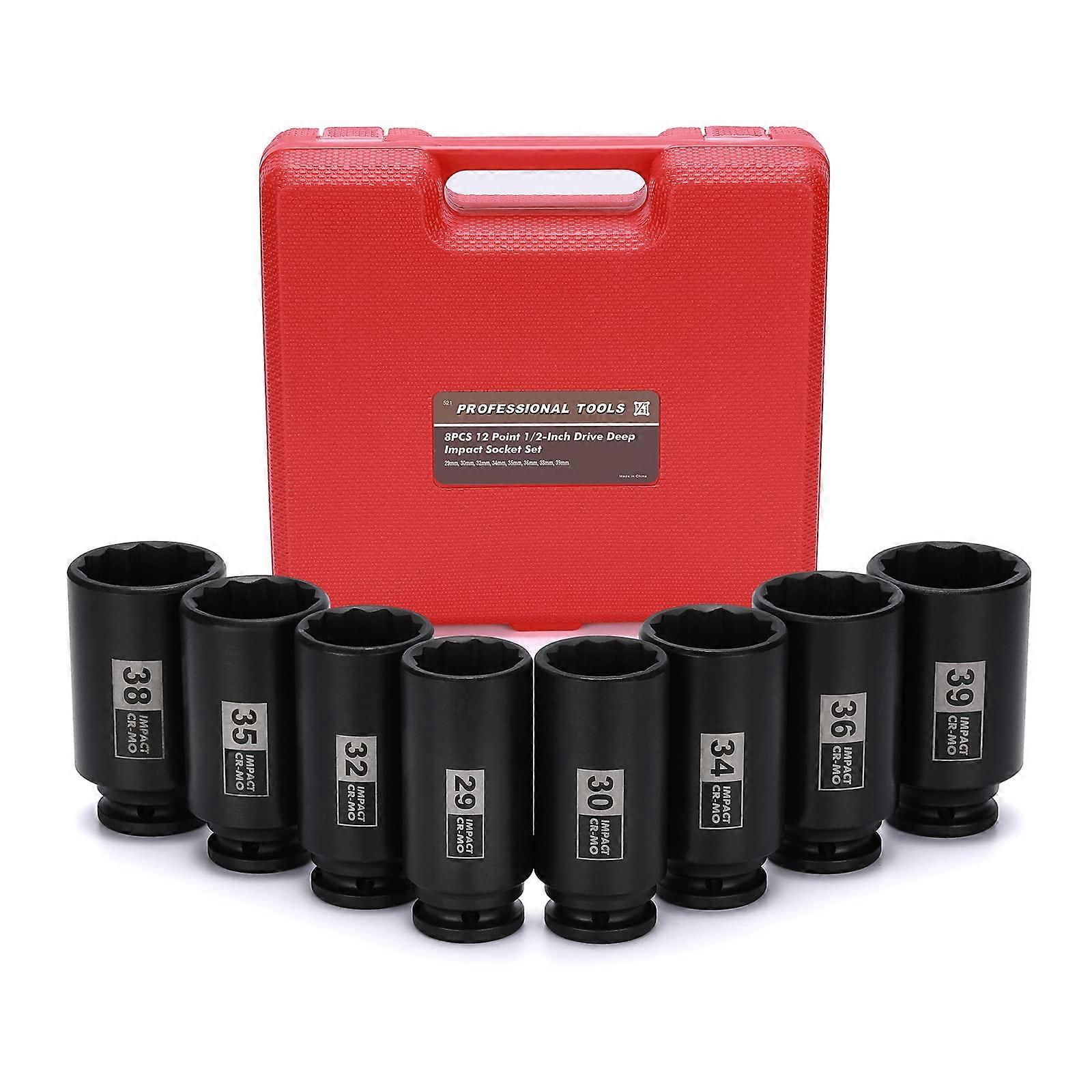 8PCS 1/2 Inch Drive Deep Axle Nut Impact Socket Set CRMO Metric 12Point Grip 2939mm