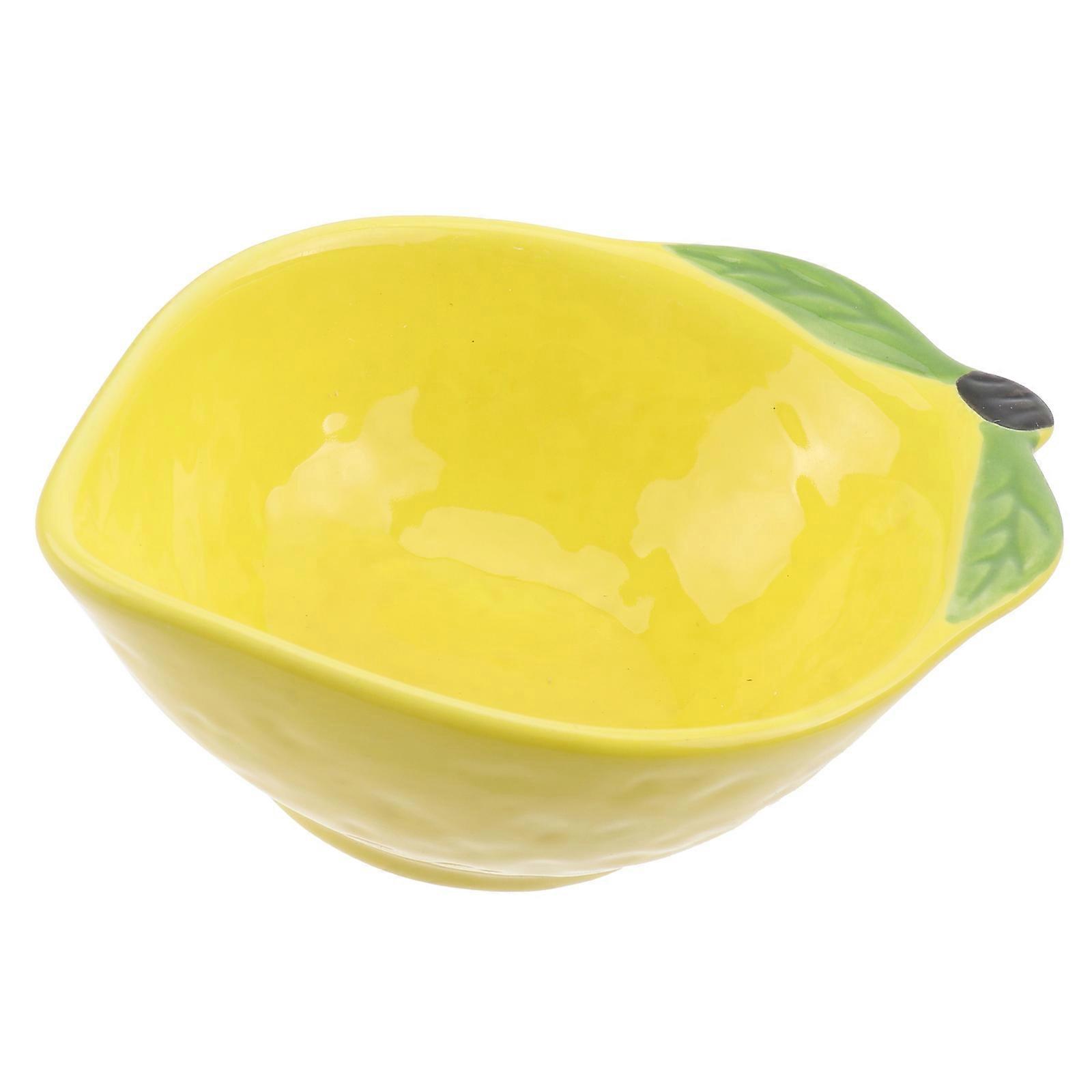 Ceramic Dessert Bowl with Lemon Shape for Fruit Serving Yellow