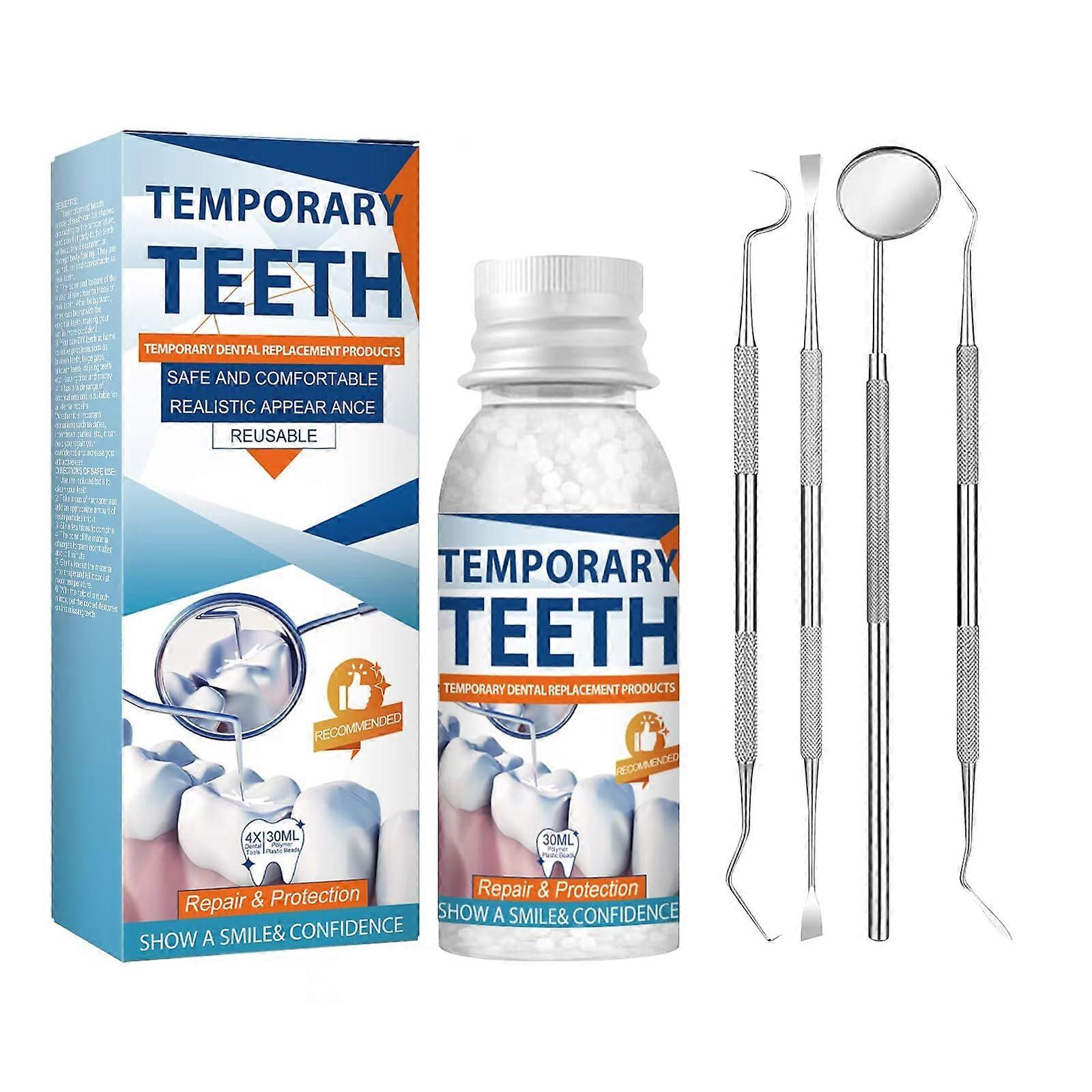 Tooth  Kit with 4 Tools, DIY Temporary Tooth Replacement, Moldable Dental Beads, Custom Fit