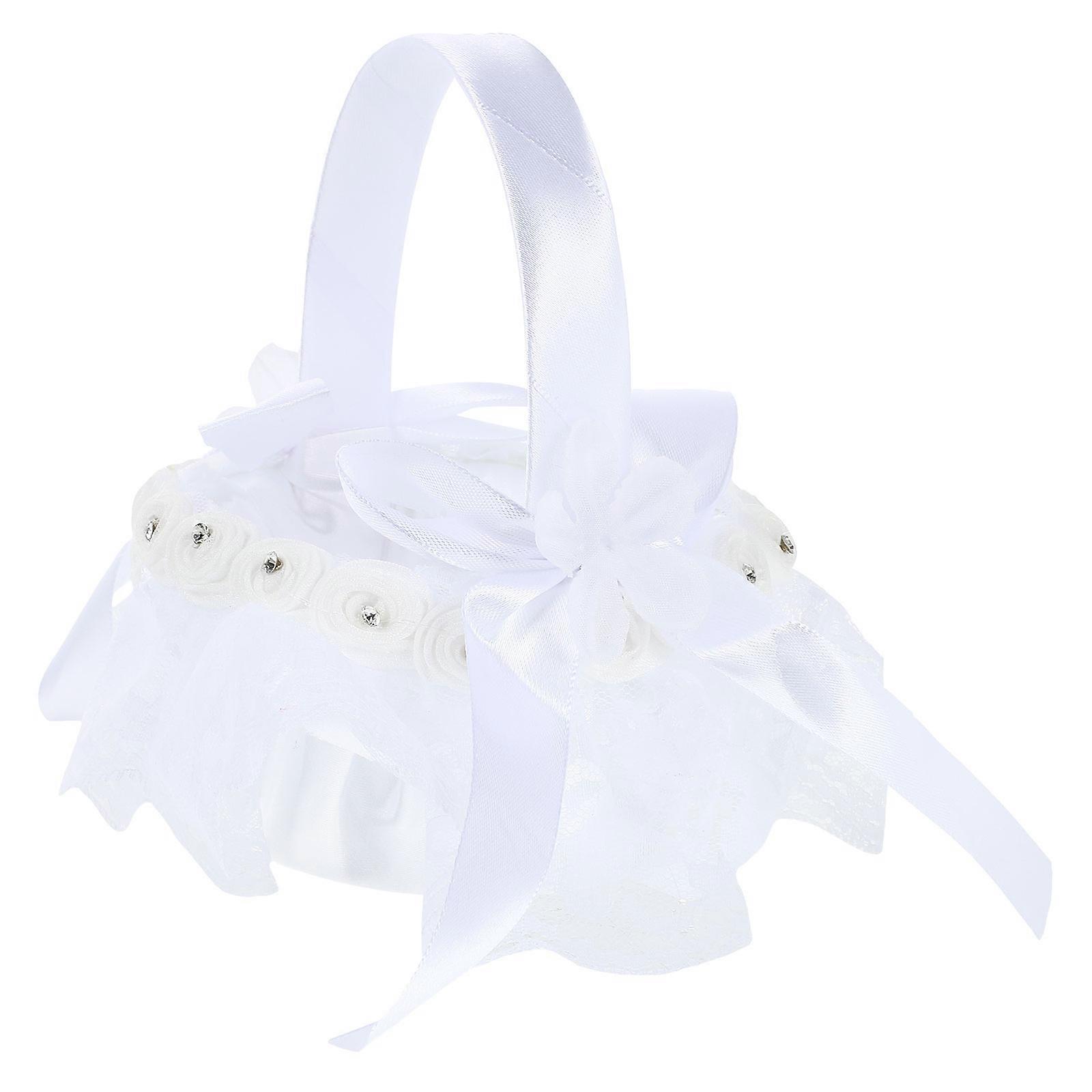 Small Woven Basket Wedding Style Decorative White Color 1Set