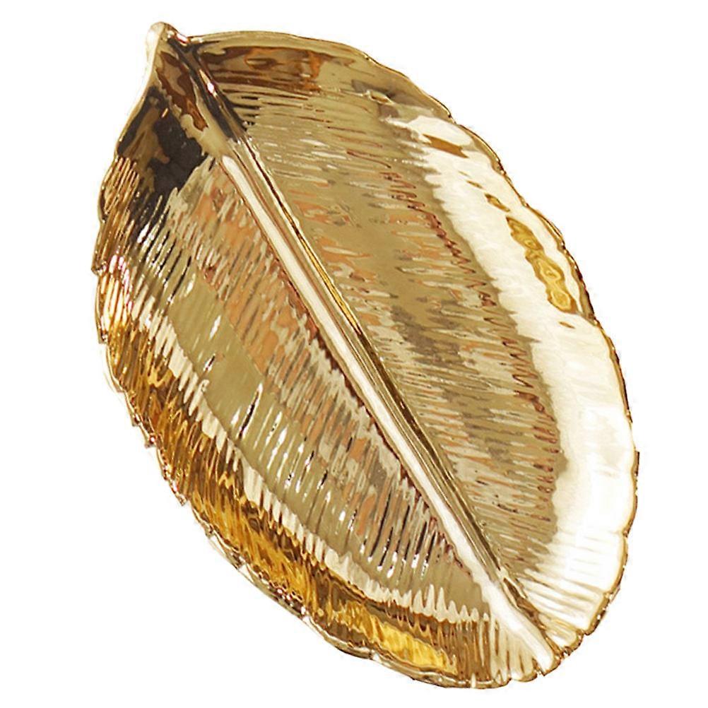 Jewelry Display Holder Golden Leaf Shape for Storage Use 2Pcs Ceramic Tray