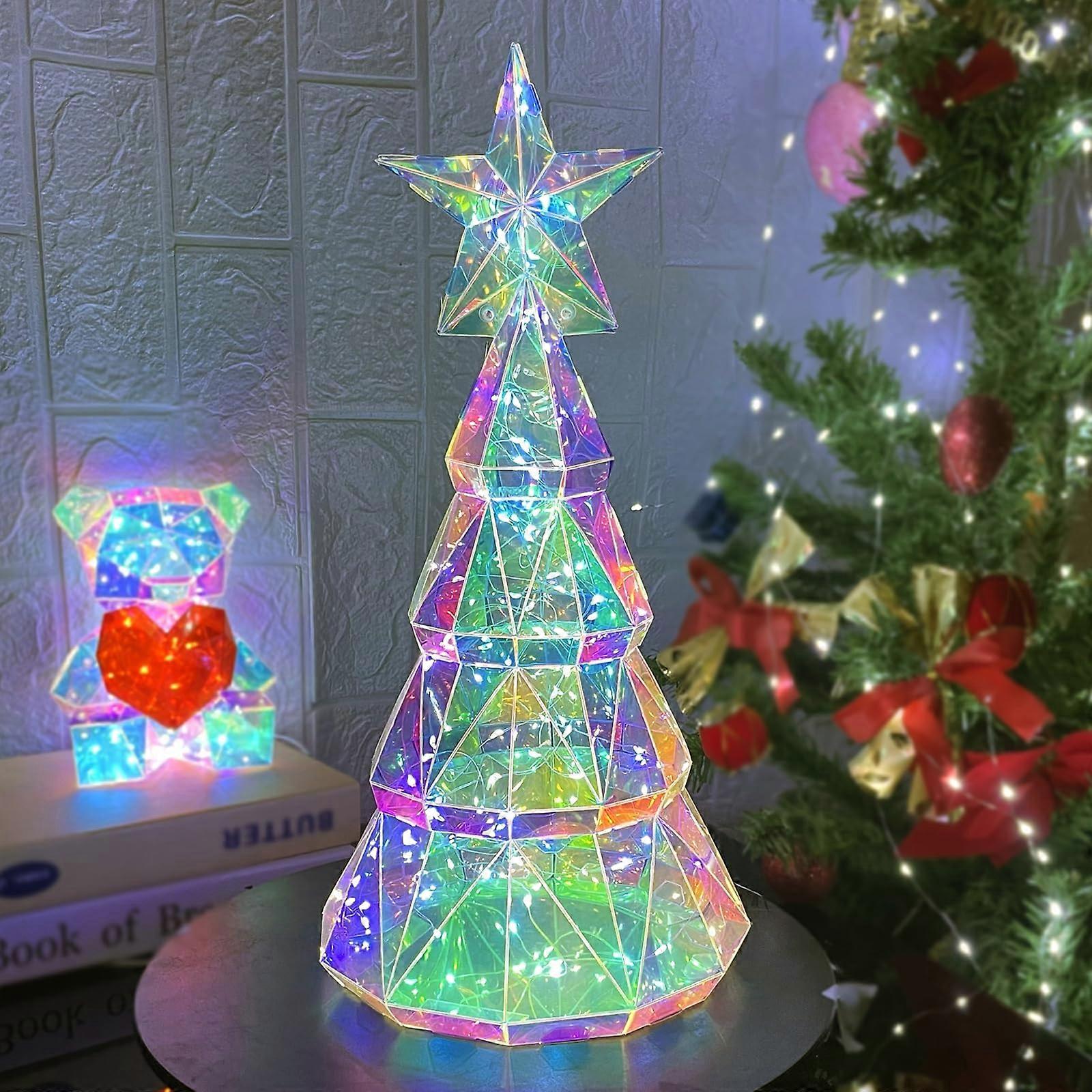 Christmas Tree Table Lamp with Rainbow LED Light Show, USB Plugin Indoor Party Decoration