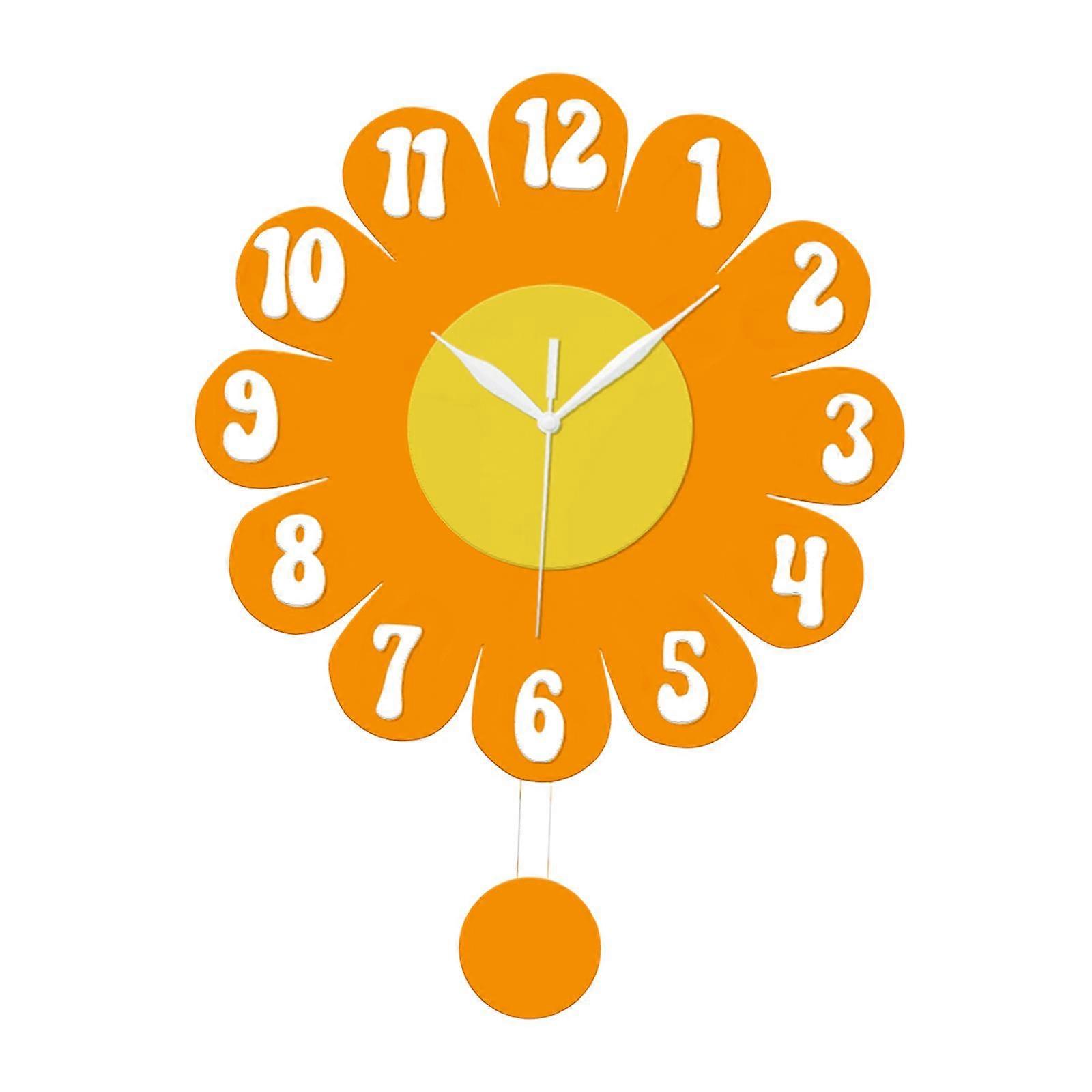 Floral Wall Clock with Pendulum Arabic Numerals Time Teaching Hanging Clock