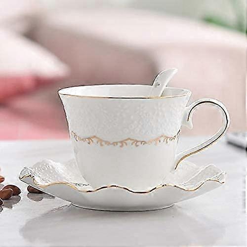 Porcelain Tea Set with Saucers, Elegant European Design, Solid Color Ceramic Coffee Cup Set
