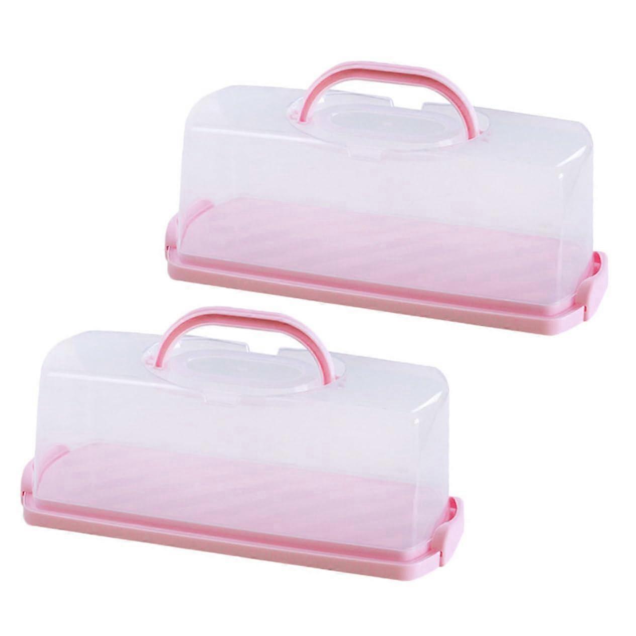 2pcs Airtight Bread Storage Container with Lid, Portable Rectangular Bread Box for Loaf Cake Pink Handle