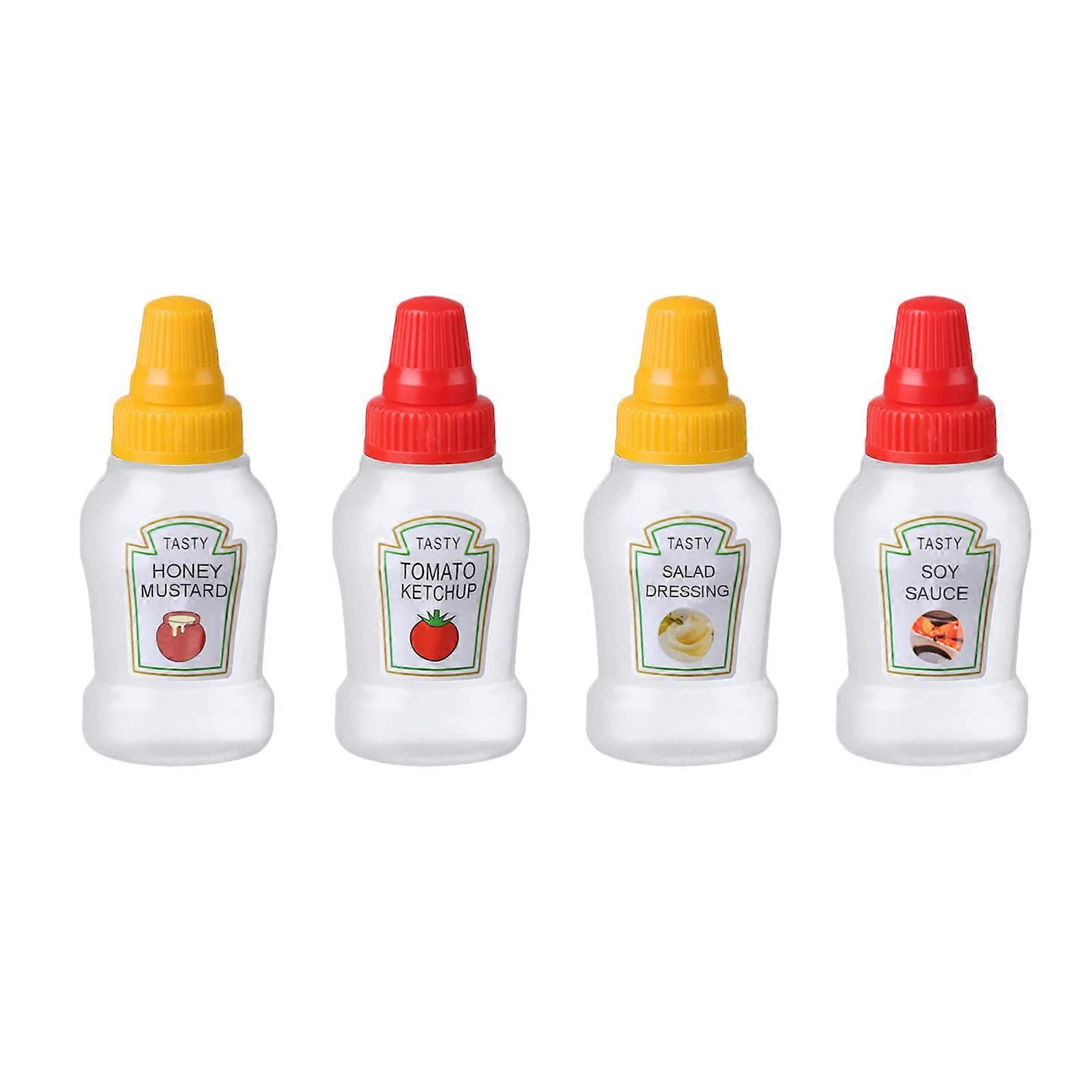 4pcs Mini Condiment Squeeze Bottles 25ml Leakproof Screw Cap Small Plastic Sauce Containers for Lunchbox