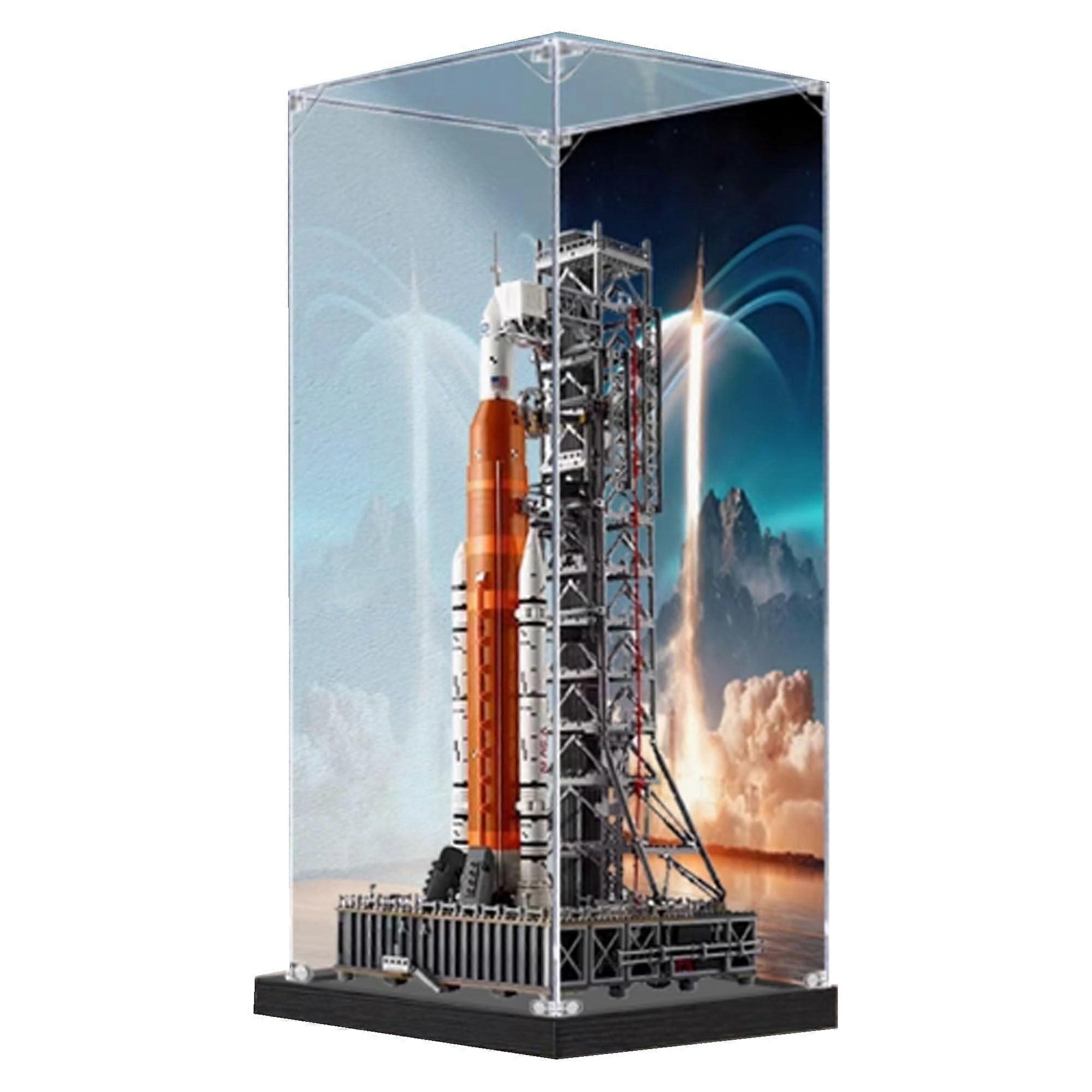 Acrylic Display Case for  Space Launch System, Dustproof UVResistant Clear Box with WoodPlastic Base