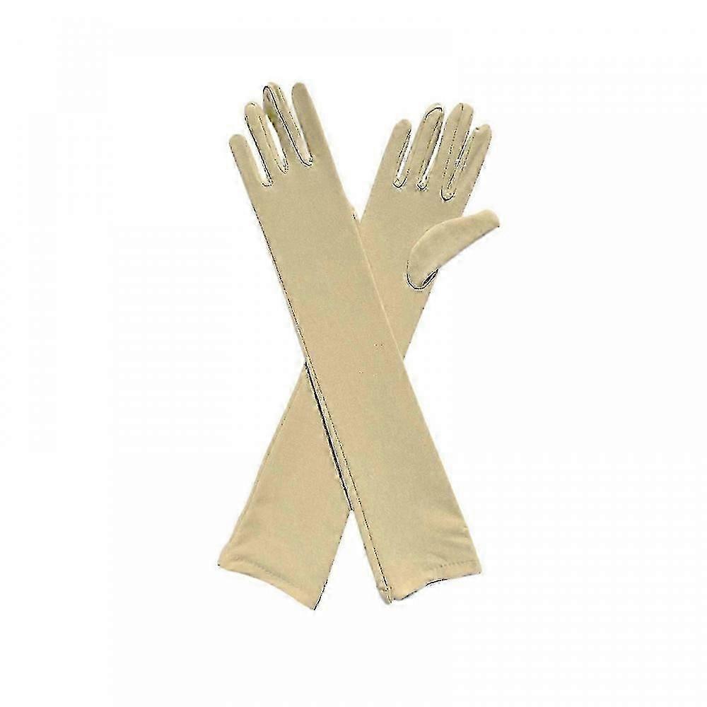 (Beige)Adult Over Elbow Stretch Long Spandex Opera Gloves PUW1214
