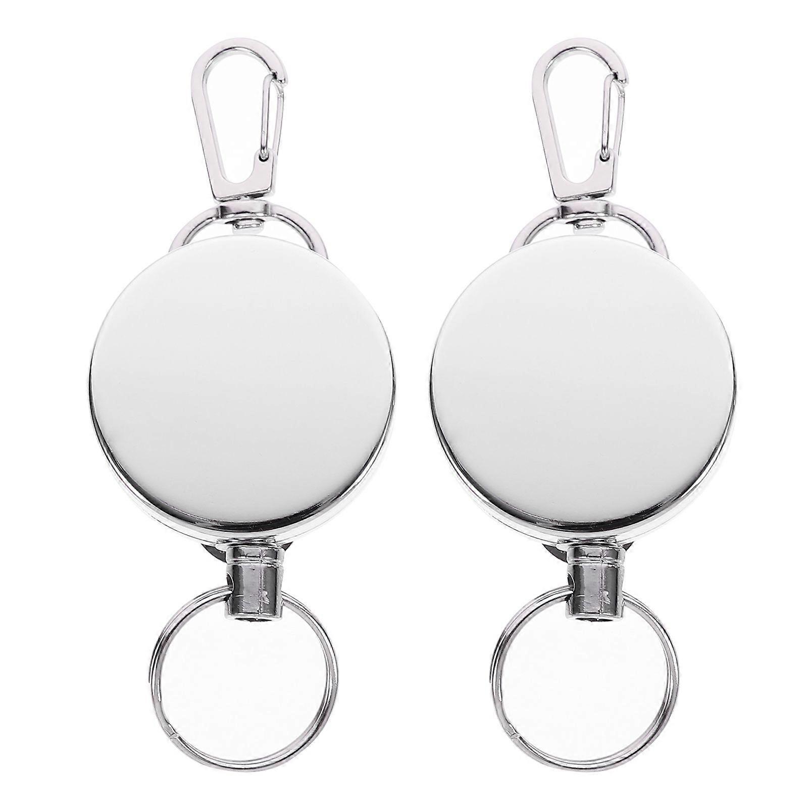 2Pcs Retractable Key Ring Practical Badge Holder Useful Keychain with Steel Wire