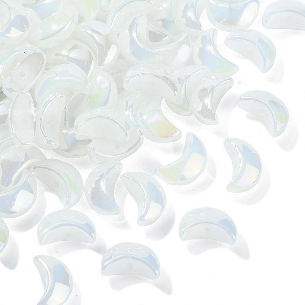 100pcs Handmade Lampwork Beads Moon White 9x14x6.5mm Hole: 1.2mm