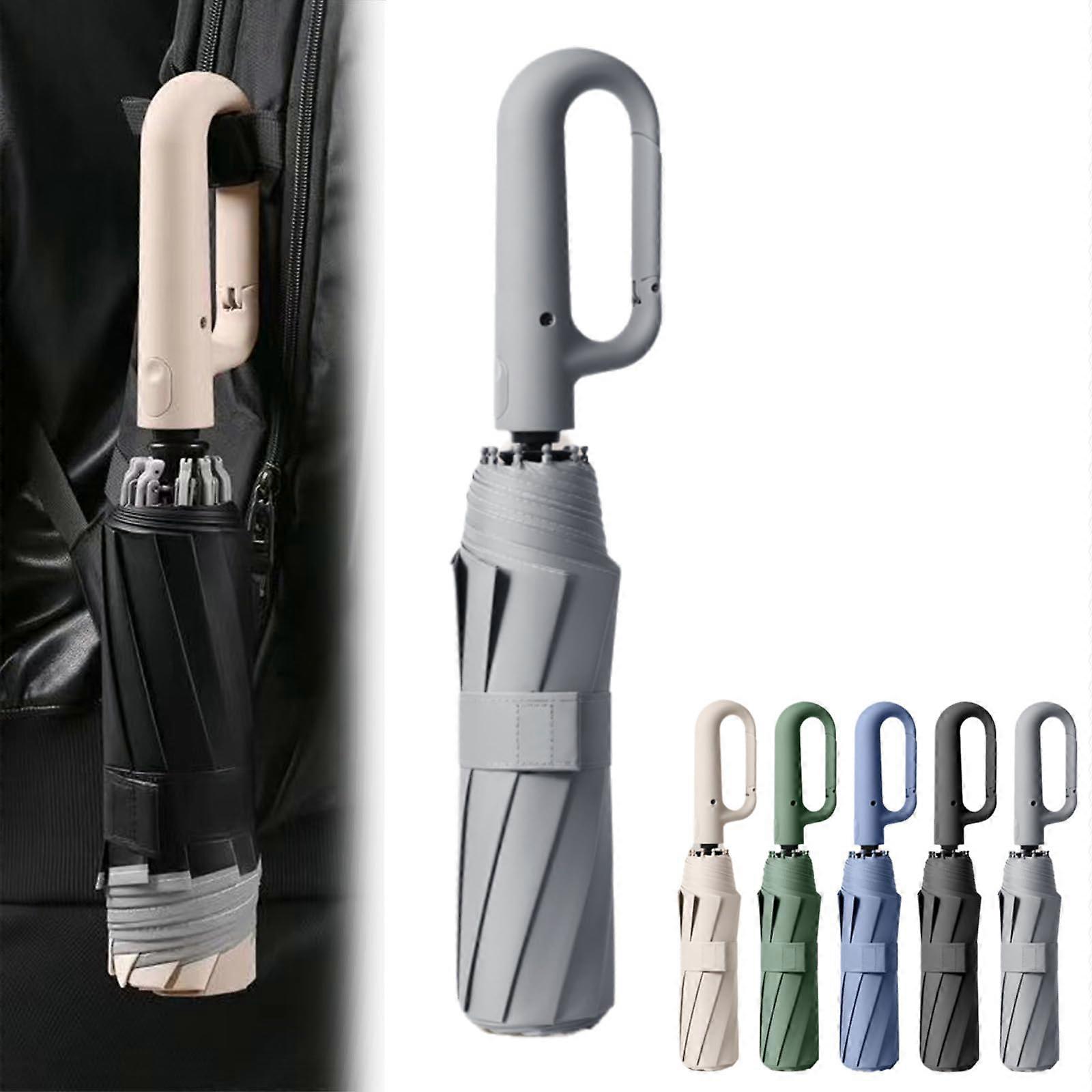 Windproof Compact Umbrella with Automatic Open Close, Reverse Folding for Rain and Sun, Gray