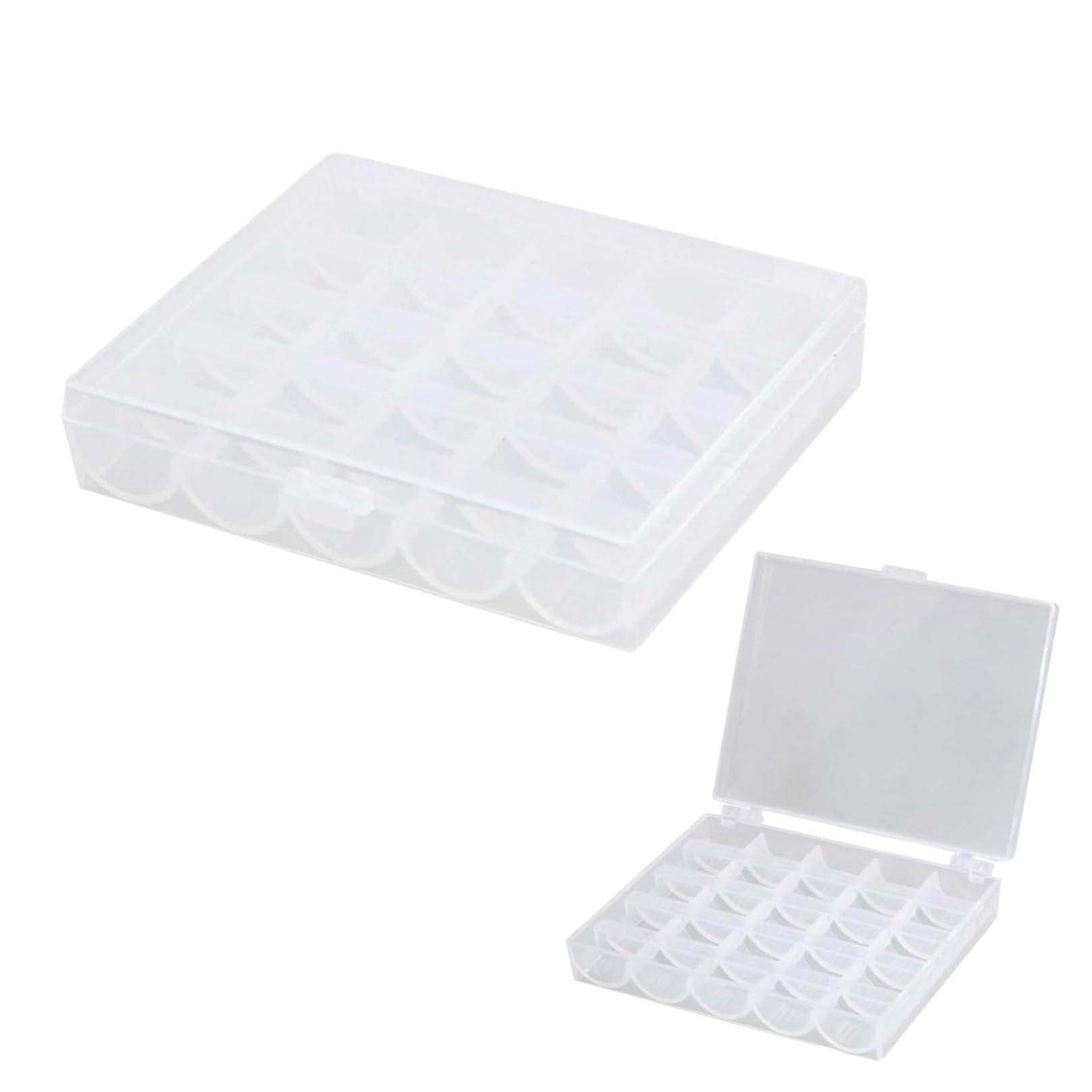 Sewing Machine Bobbin Storage Box with 25 Compartments, Clear Plastic Organizer for Sewing Accessories