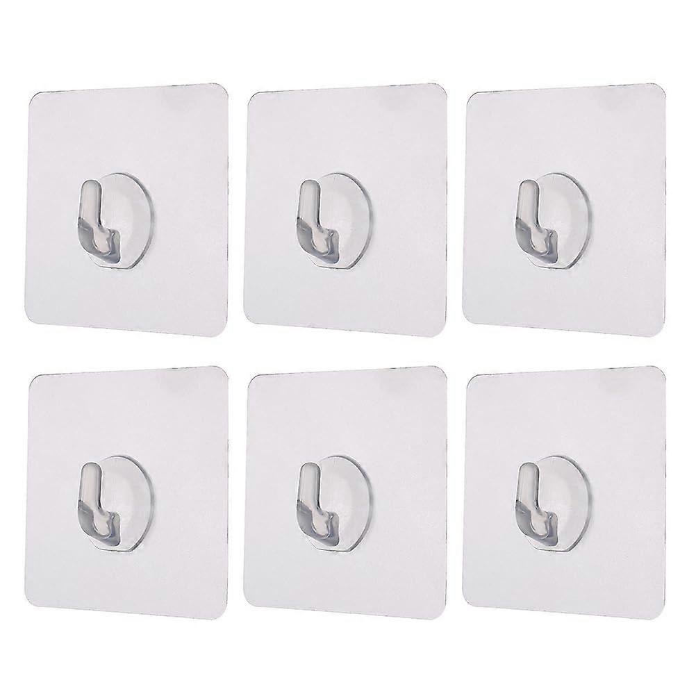 Adhesive Wall Hooks 6 Pack Clear Reusable Strong Hold for Bathroom Kitchen Bedroom Surfaces