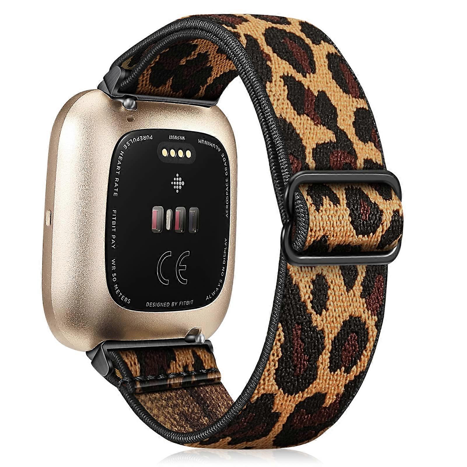 Stretchy Nylon Band Adjustable Breathable Leopard Print Replacement Strap for Fitbit Versa 2
