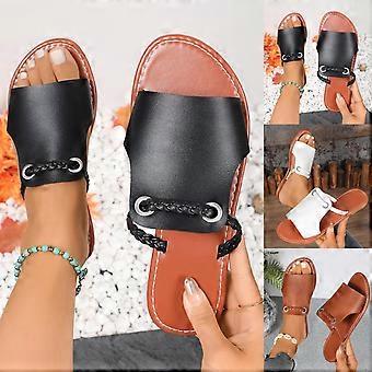 Itsun Womens Sandals,Women's Flat Sandals Dressy Summer Open Toe Slip On Leather Slide Sandals Black US Size 6.5
