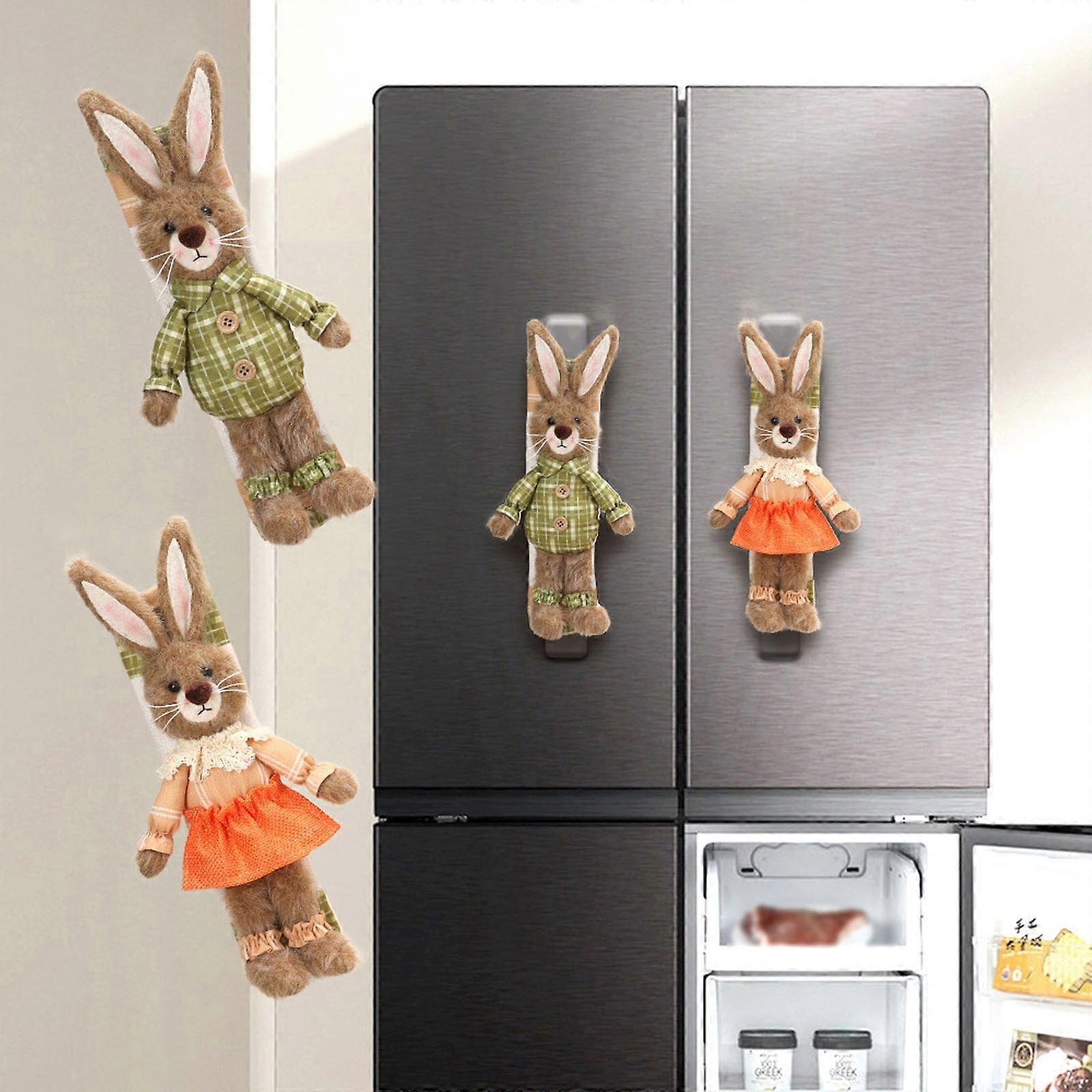 2Pc Easter Bunny Refrigerator Handle Covers, Washable Polyester, Compatible with Microwave & Oven Handles