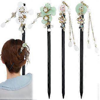 4 stk. japansk kinesisk hårpinne retro tre hårnål blomster hår spisepinner vintage hanfu pinner hodeplag klassisk hårgaffel for langt hår kvinner