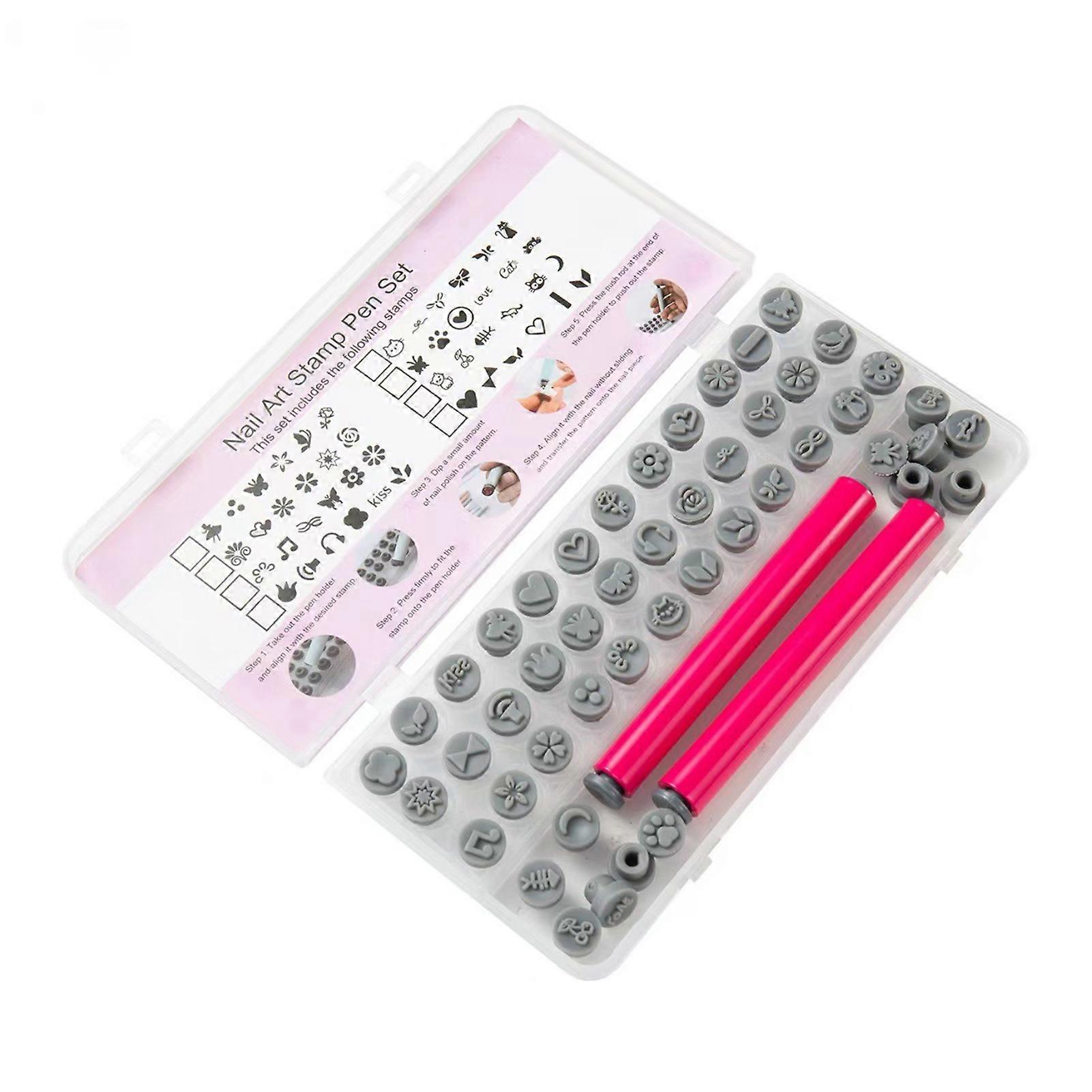 Nail Art Stamp Pen with Replaceable Heads and Pattern Templates