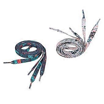 2 Pairs of 120cm Shoelace Polyester Printed National Style Tie Strings for Sports Shoes Boots Sneakers (Totem and Floral Printed Style)