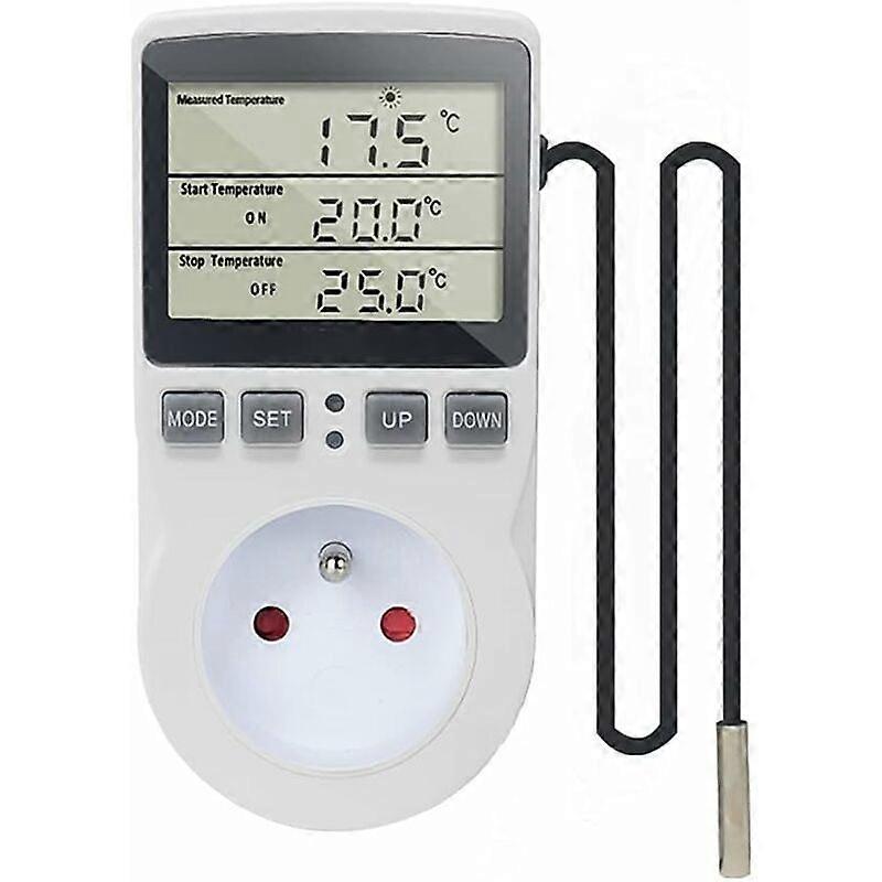 Digital Temperature Controller Thermostat Socket Heating Cooling with Probe, LCD