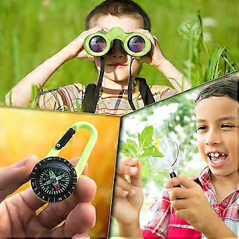 Kids Binoculars Set with Magnifying Glass & Compass - 8X Magnification, Adjustable Focus, Perfect for Ages 4-8 (Green)