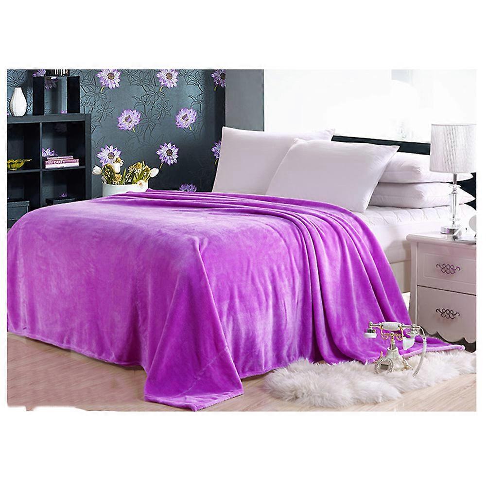 Fleece Blanket Solid Color Blanket for Warming Use Purple