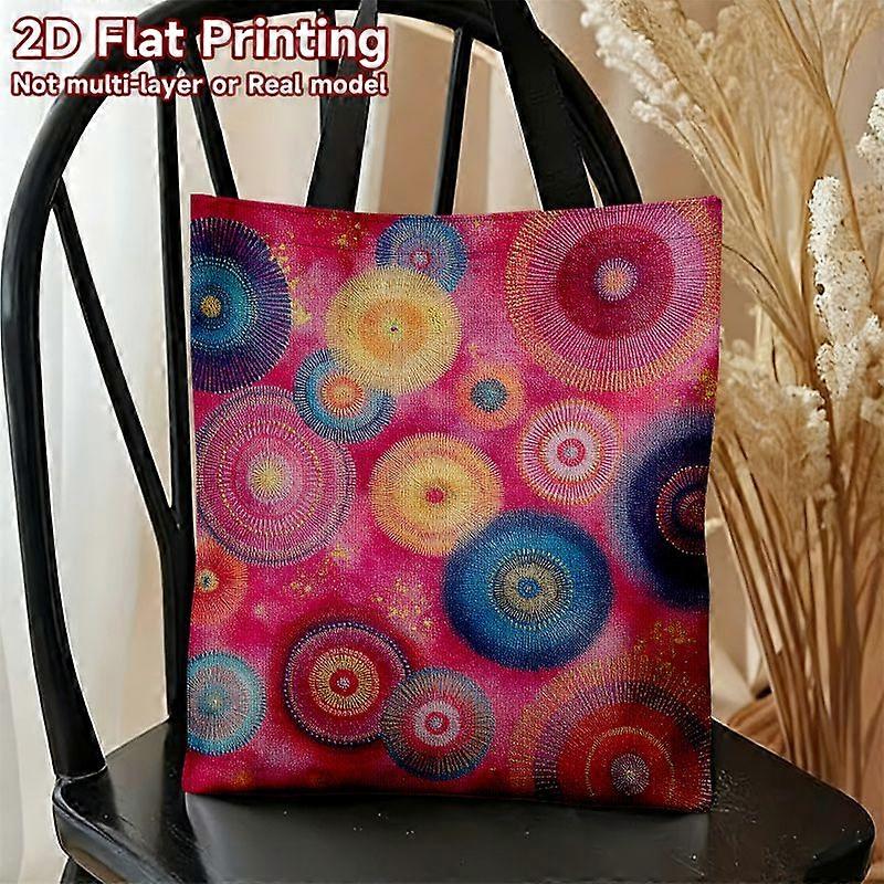1pc DKOD Large-Capacity Foldable Handbag with Concentric Radial Circles Pattern - Reusable Rectangular Shoulder Bag, Dur-Redcw
