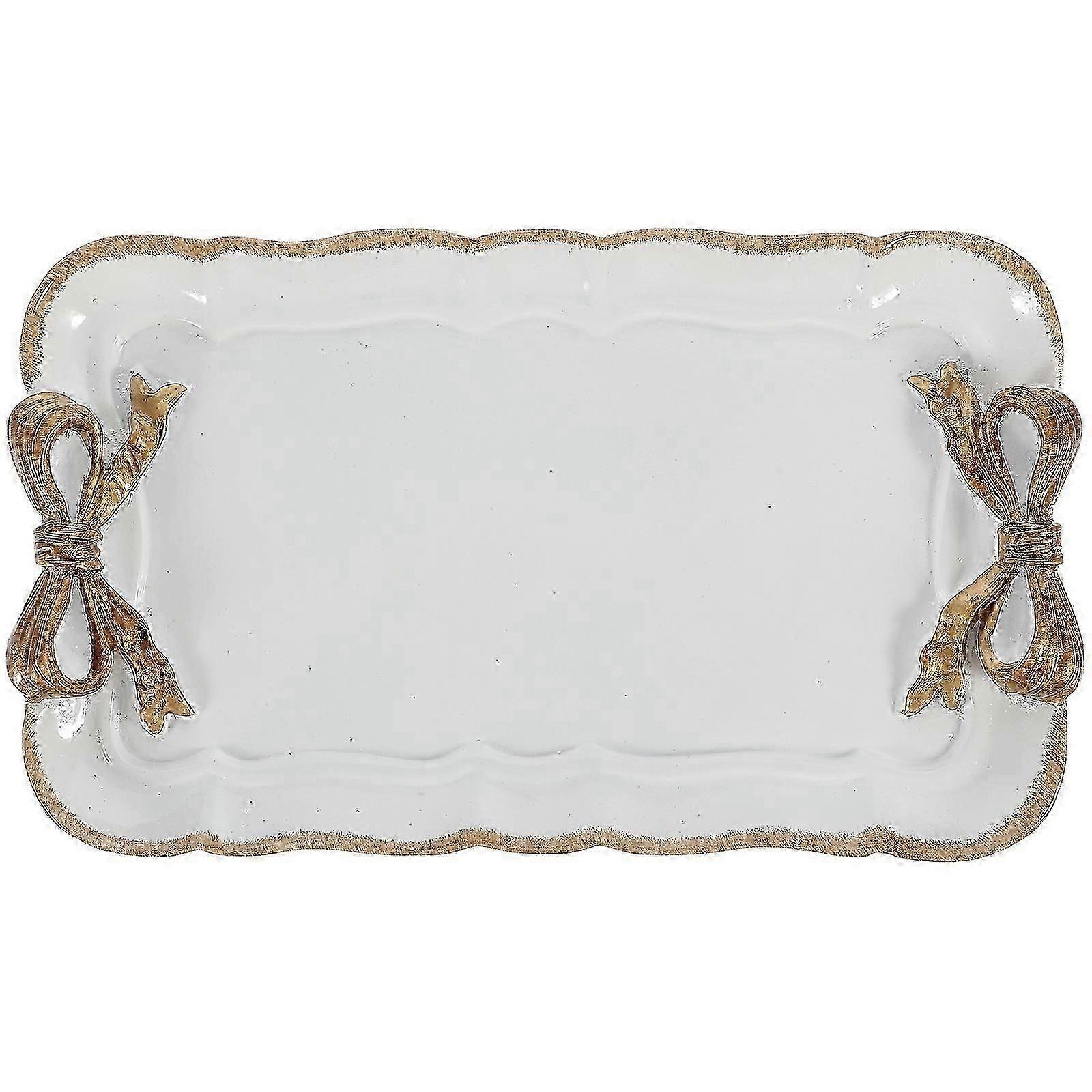 Rectangular Resin Serving Platter with Bowknot  Dessert Tray for Fruits, Snacks, Party, Lightweight, 7.66 x 4.52 x 0.79 in