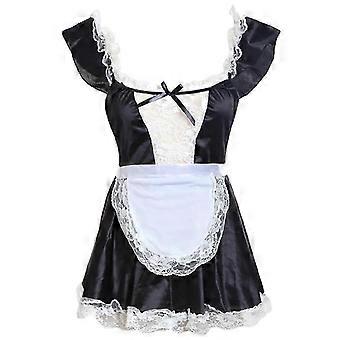 Damen Sexy Französisches Dienstmädchen Cosplay Dessous Set Sexy Sheer Spitze Chemise Kleid mit Band Choker Freche Rollenspiel Babydoll Nachtwäsche Plus Size