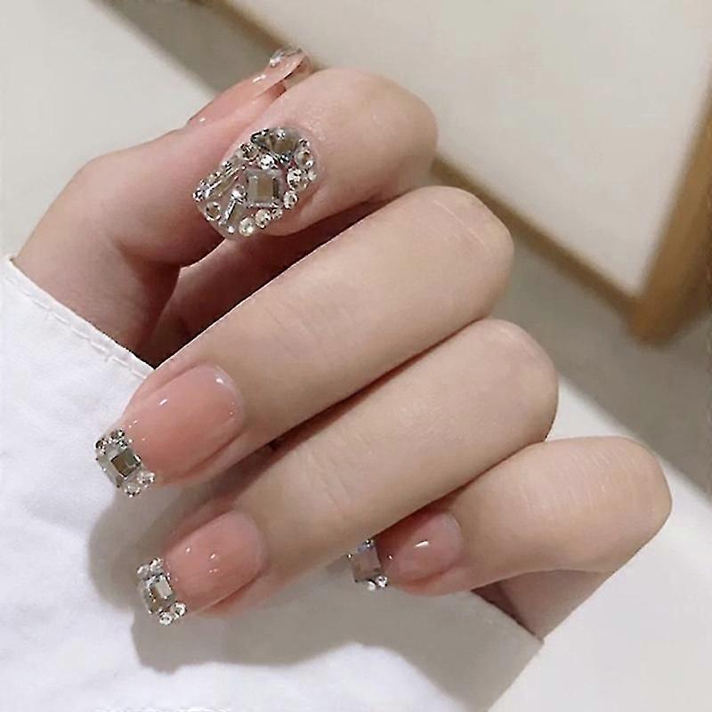 24pcs Full Drill Square Bride Mermaid Manicure Patch Removable False Nails