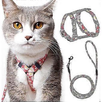 Adjustable Pet Harness and Leash, Cotton, Pink, Size M, 145cm, Escape Proof, Adjustable Straps, Compatible with Cats, Small Dogs, Puppies