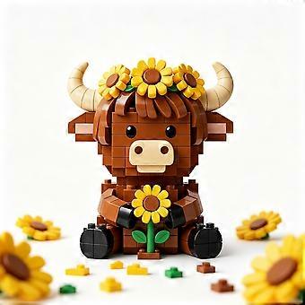 Highland Cow Building Blocks Set, Cute 3D Scottish Cow Brick Model, Creative DIY Building Toy, Desktop Home Office Decoration Gift for Kids & Adults