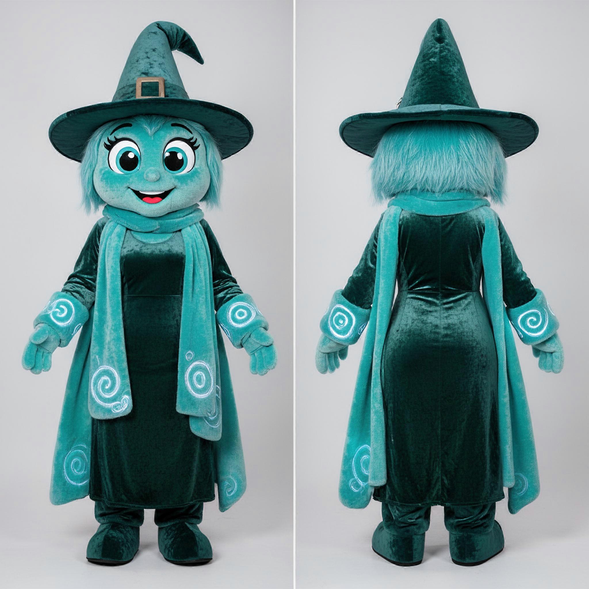 MASTICOT Teal Velvety Witch Mascot