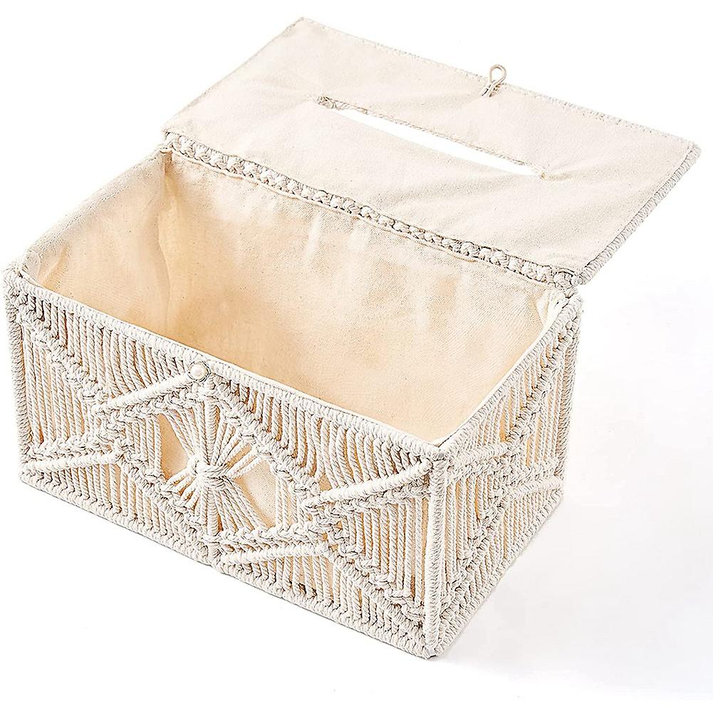 Tissue Box Cover Boho Decor Rectangular Paper Tissue Holder with Bead Buckle Macrame Tissues Organi