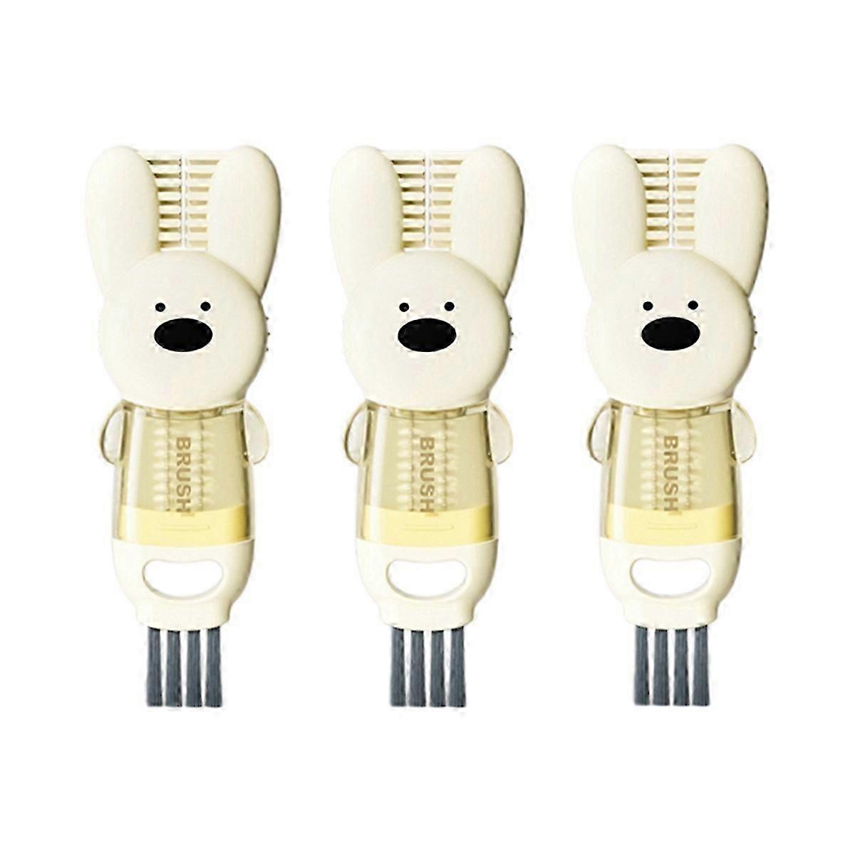 3pcs Lid Brush Multi-Functional Cleaning Brush Beige